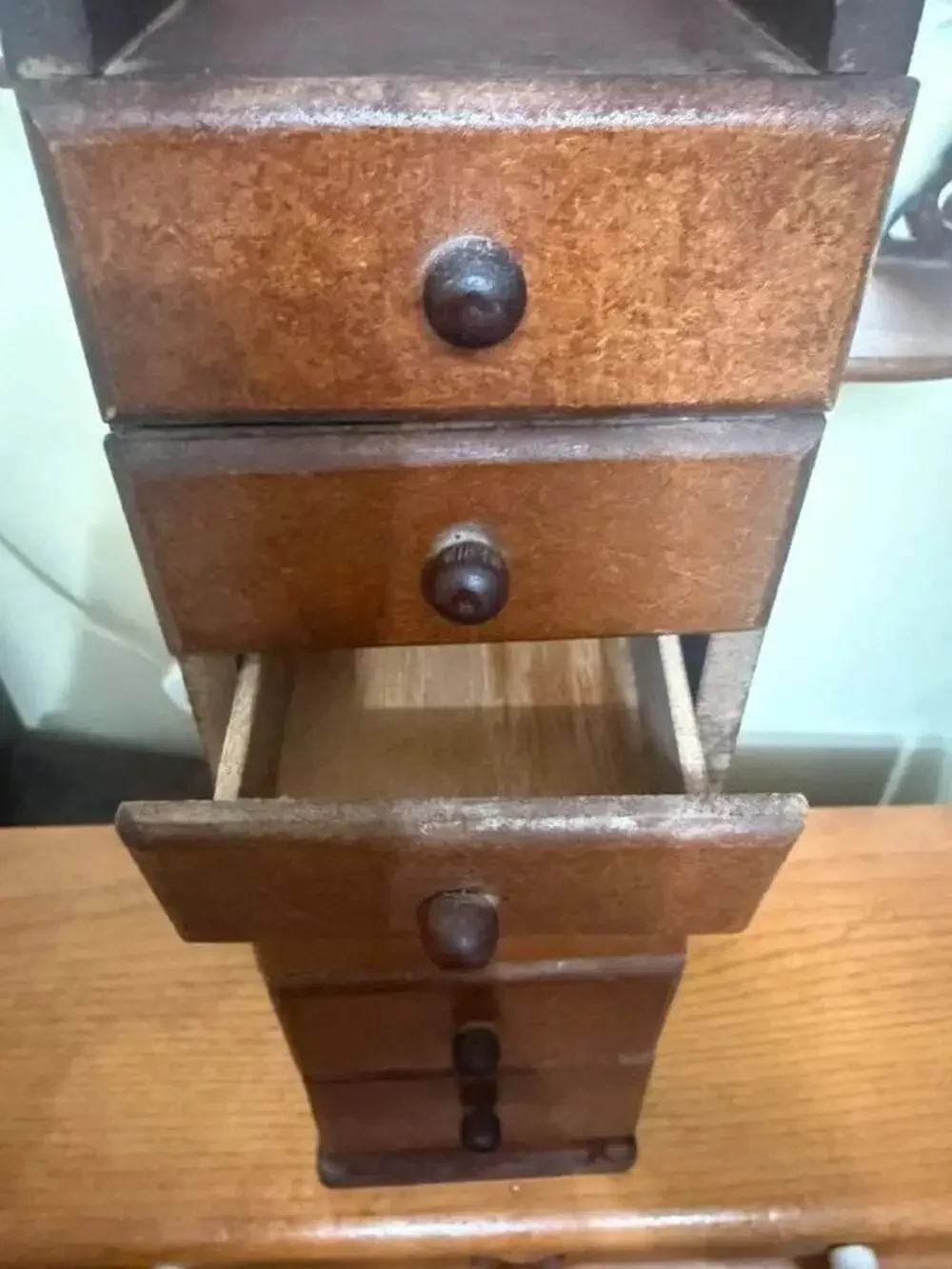 Vintage Vertical 6-Drawer Wooden Apothecary Cabinet with Heart Cutout